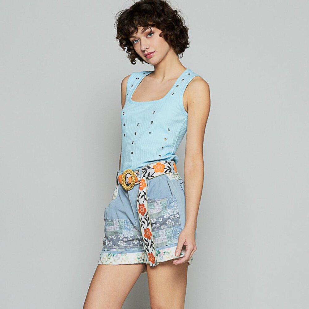 POL Patchwork Shorts in Blue Multi - Picture 5 of 8